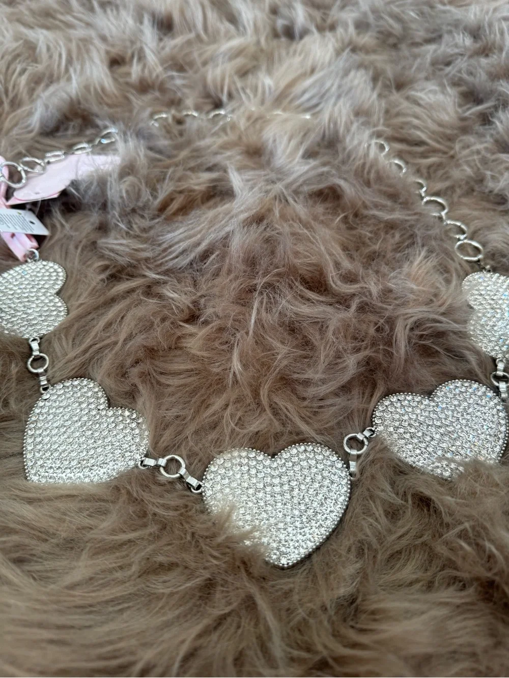 Chunky heart belt rhinestones western chic cowgirl large silver hearts chain